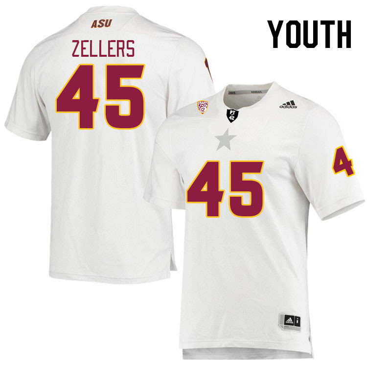 Youth #45 Slater Zellers Arizona State Sun Devils College Football Jerseys Stitched Sale-White - Click Image to Close